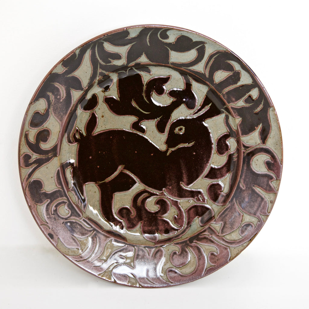 Black Carved Decorative Rabbit Plate 10 1/2" by Miranda Thomas