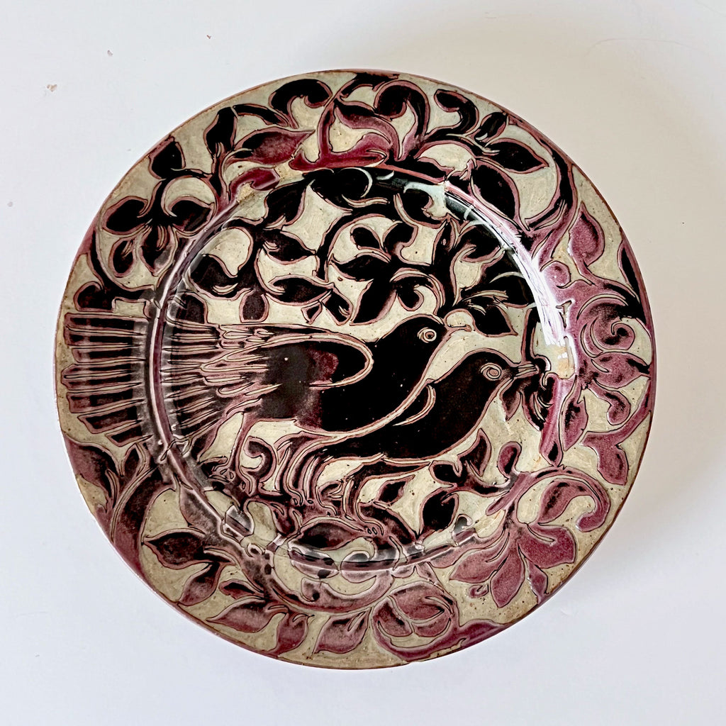 Black Carved Decorative Birds Plate 10 1/2" by Miranda Thomas